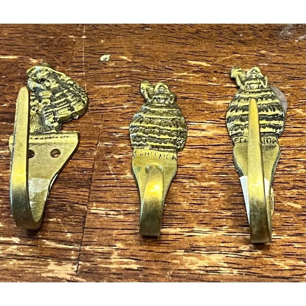 Vintage Brass Wall Hooks With Southern Belle Designs Set Of 3 Made In Canada Rus
